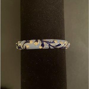 Blue Enamel Rhinestone Hinged Bangle Bracelet